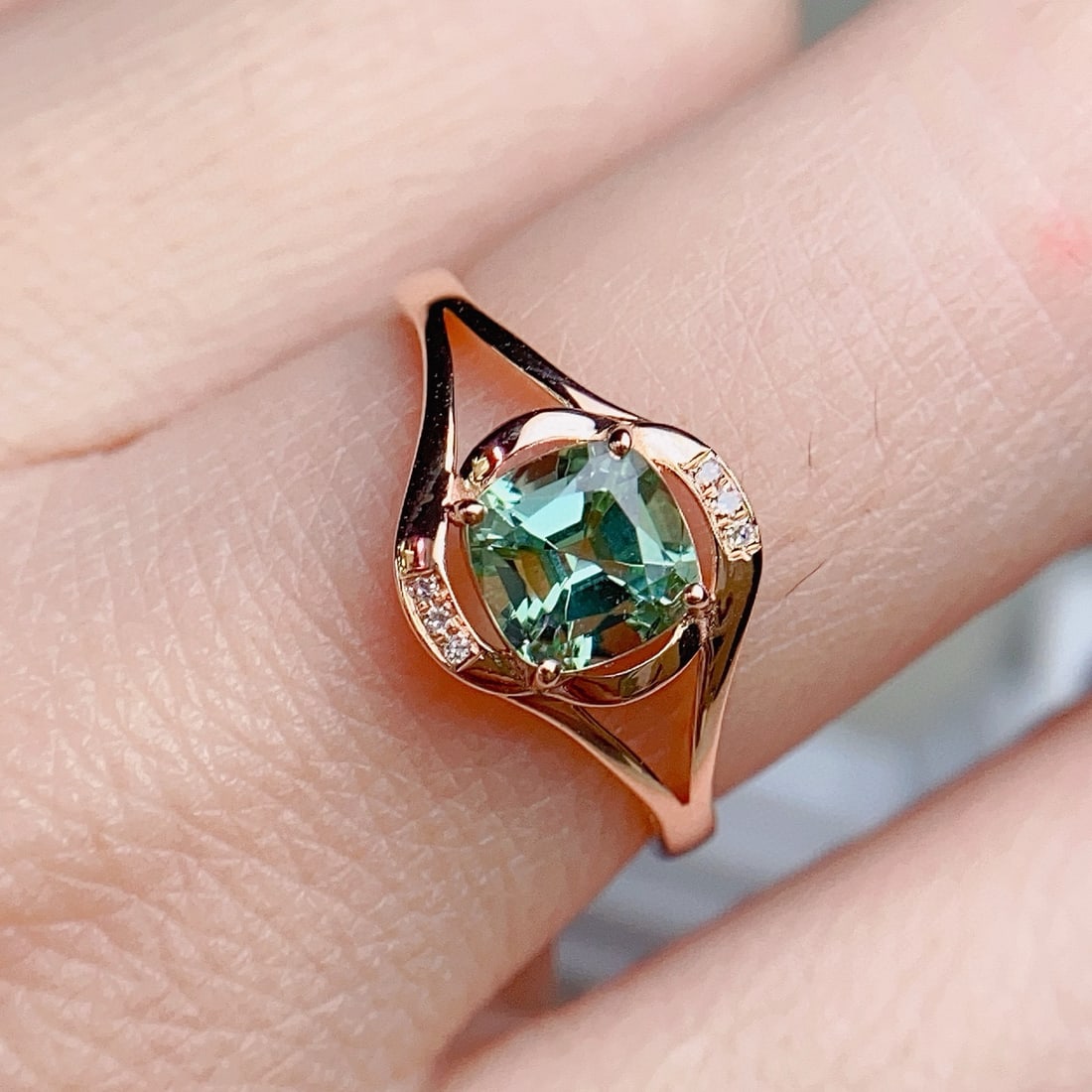 14k Gold 0.90 Ct Natural Tourmaline & Diamond Ring - 2