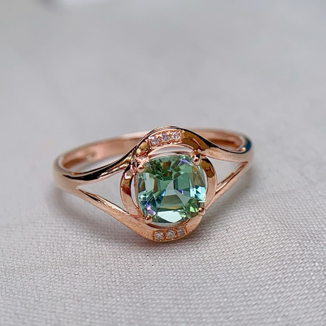 14k Gold 0.90 Ct Natural Tourmaline & Diamond Ring - 5