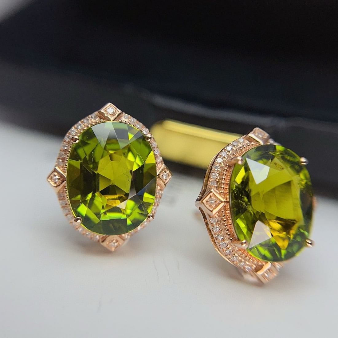 14k Gold 7.60 Ct Natural Tourmaline & Diamond Earrings - 2