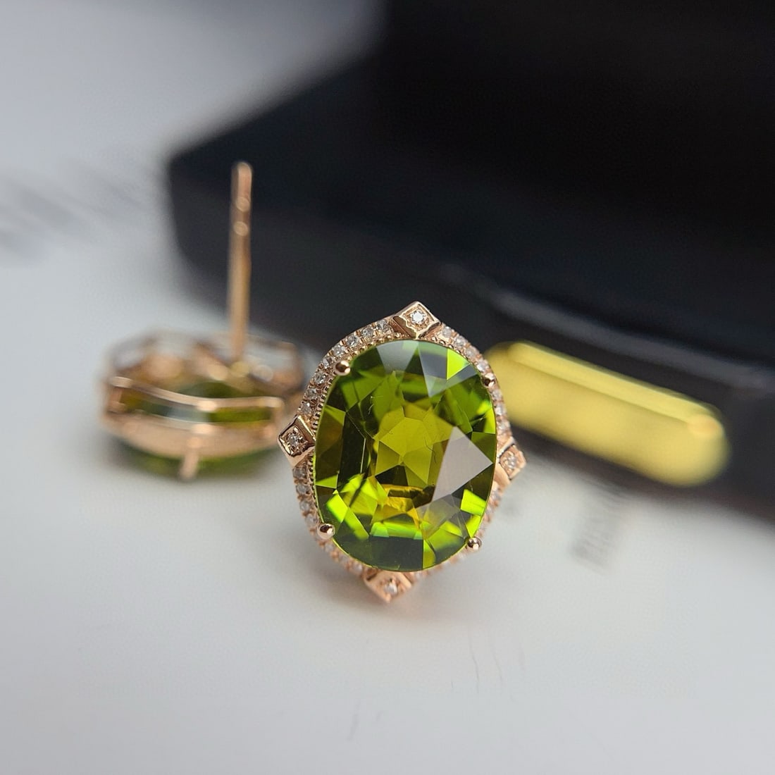 14k Gold 7.60 Ct Natural Tourmaline & Diamond Earrings - 4