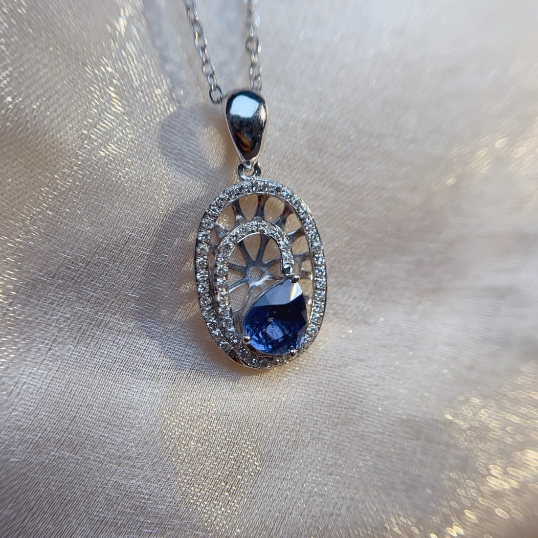 14k Gold 1.10 Ct Natural Sapphire & Diamond Pendant( Without Chain ) (1 of 5)