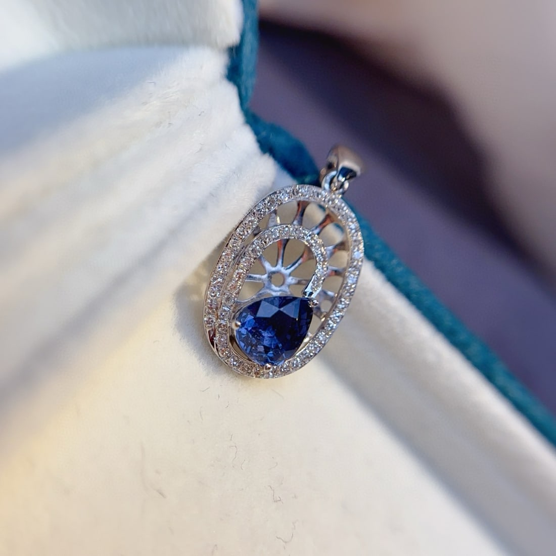 14k Gold 1.10 Ct Natural Sapphire & Diamond Pendant( Without Chain ) - 3