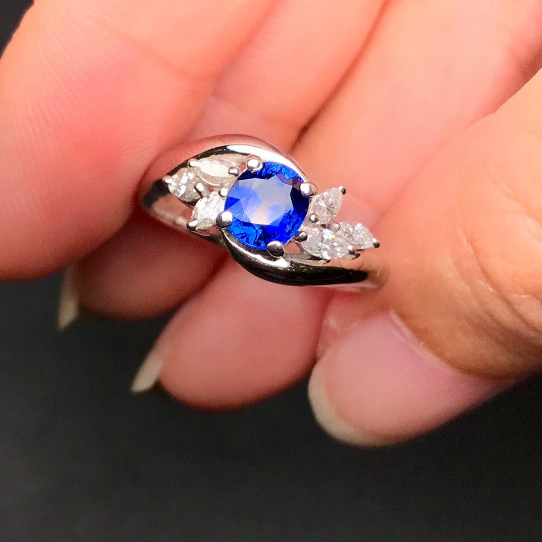 14k Gold 1.30 Ctw Natural Sapphire & Diamond Ring - 4