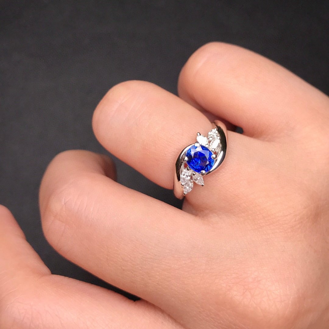 14k Gold 1.30 Ctw Natural Sapphire & Diamond Ring - 5