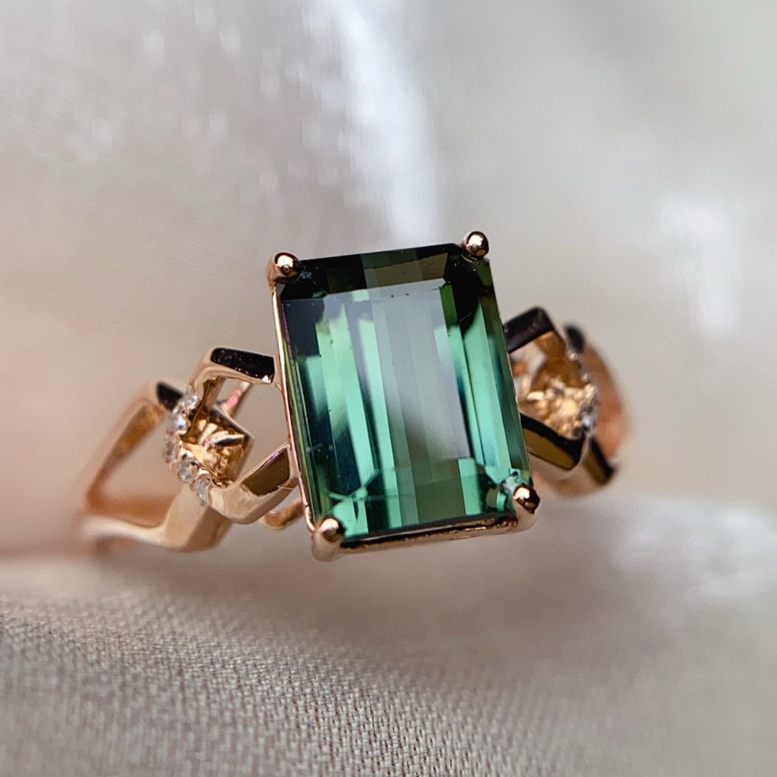 14k Gold 2.05 Ct Natural Tourmaline & Diamond Ring - 5