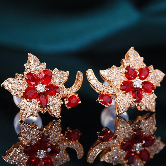 14k Gold 1.62 Ctw Vivid Red Natural Ruby & Diamond Earrings - 3