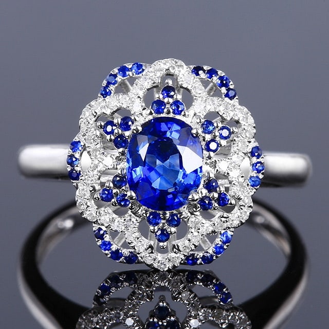 14k Gold 0.92 Ctw Natural Sapphire & Diamond Ring: Ref:230982005 / / gold content:14k gold / / ring size:7. 25us / / / / main gemstone:sapphire / / shape:oval / / carat weight:0. 78ct / / color:blue / / treatment:natural / / / / adjacent gemstone 2 :