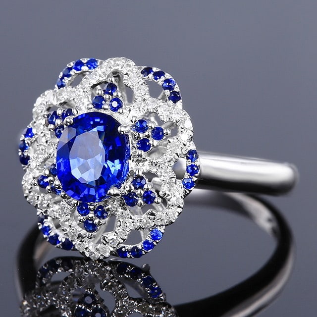 14k Gold 0.92 Ctw Natural Sapphire & Diamond Ring - 2