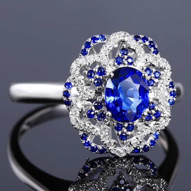 14k Gold 0.92 Ctw Natural Sapphire & Diamond Ring - 3