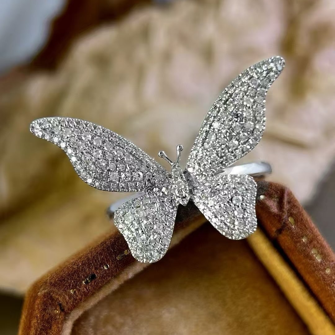 14k Gold 0.58 Ct Natural H Diamond & Butterfly Ring - 2