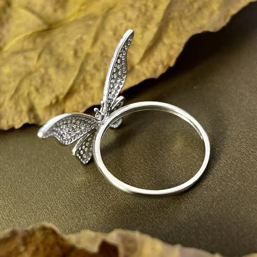 14k Gold 0.58 Ct Natural H Diamond & Butterfly Ring - 3