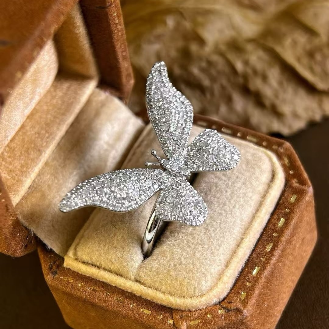 14k Gold 0.58 Ct Natural H Diamond & Butterfly Ring - 5