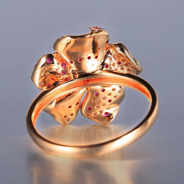 14k Gold 0.56 Ctw Natural Ruby & Ruby & Flowers Ring - 4