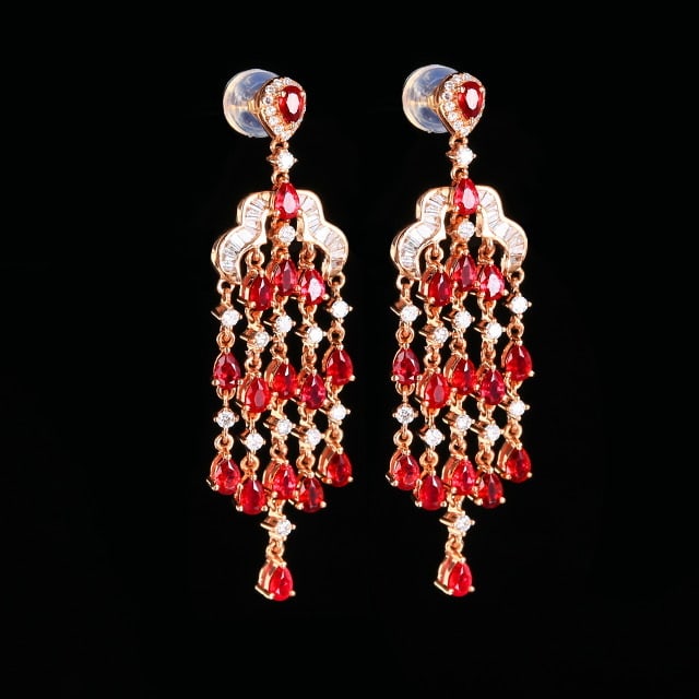 14k Gold 2.85 Ctw Natural Ruby & Diamond Earrings - 2