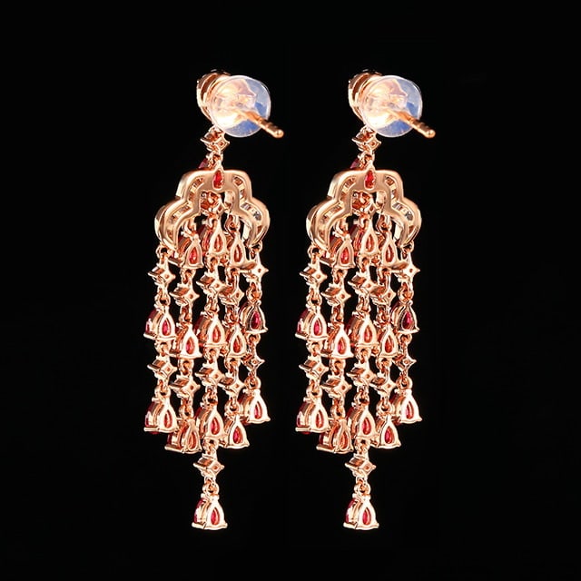 14k Gold 2.85 Ctw Natural Ruby & Diamond Earrings - 3