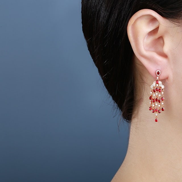 14k Gold 2.85 Ctw Natural Ruby & Diamond Earrings - 4