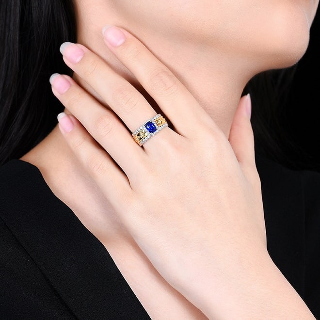 14k Gold 1.56 Ctw Natural Sapphire & Diamond Ring - 6