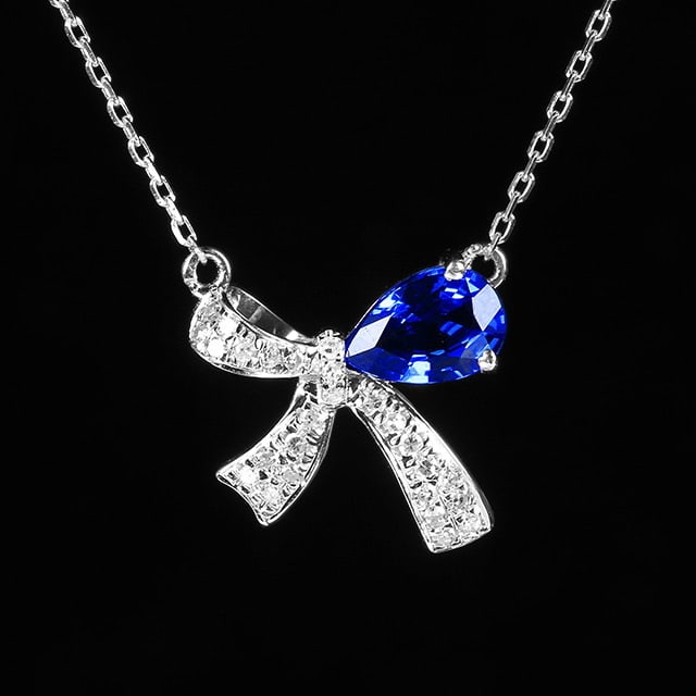 14k Gold 0.71 Ctw Natural Sapphire & Diamond Necklace: Ref:230982016 / / gold content:14k gold / / main gemstone:sapphire / / shape:pear / / carat weight:0. 63ct / / color:blue / / treatment:natural / / / / adjacent gemstone 2 : diamond / / number of