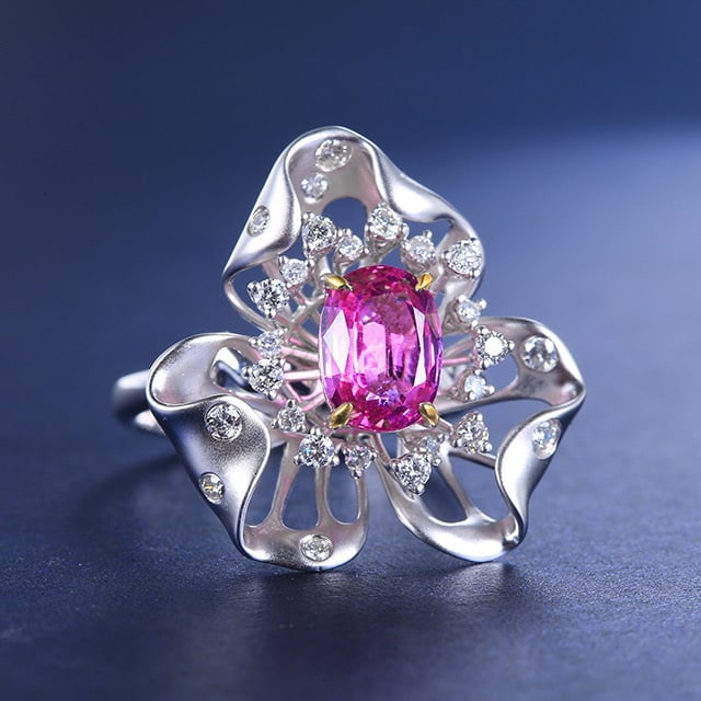 14k Gold 2.51 Ctw Natural Padparadscha Sapphire & Diamond Ring - 2