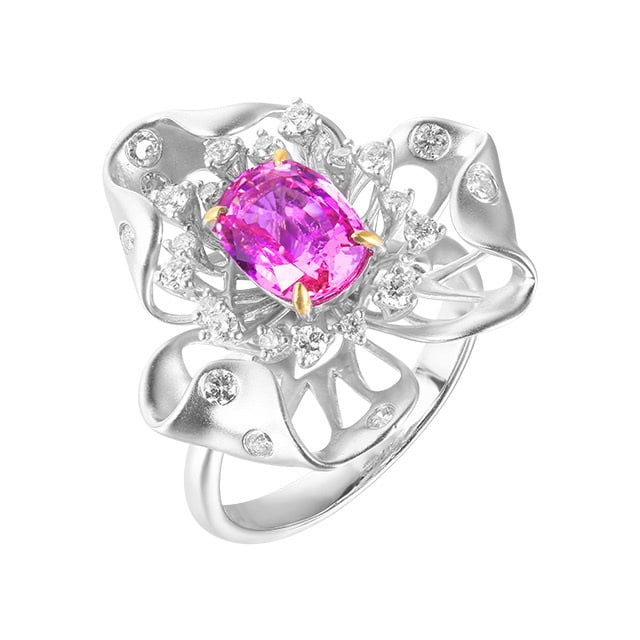 14k Gold 2.51 Ctw Natural Padparadscha Sapphire & Diamond Ring - 4