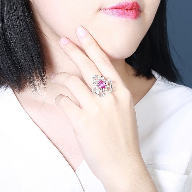 14k Gold 2.51 Ctw Natural Padparadscha Sapphire & Diamond Ring - 5