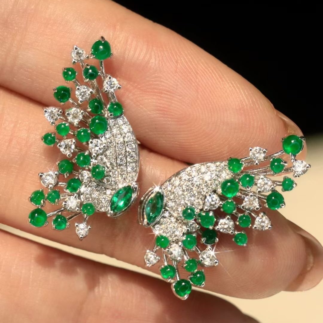 14k Gold 2.12 Ctw Vivid Green Natural Emerald & Diamond Earrings - 5
