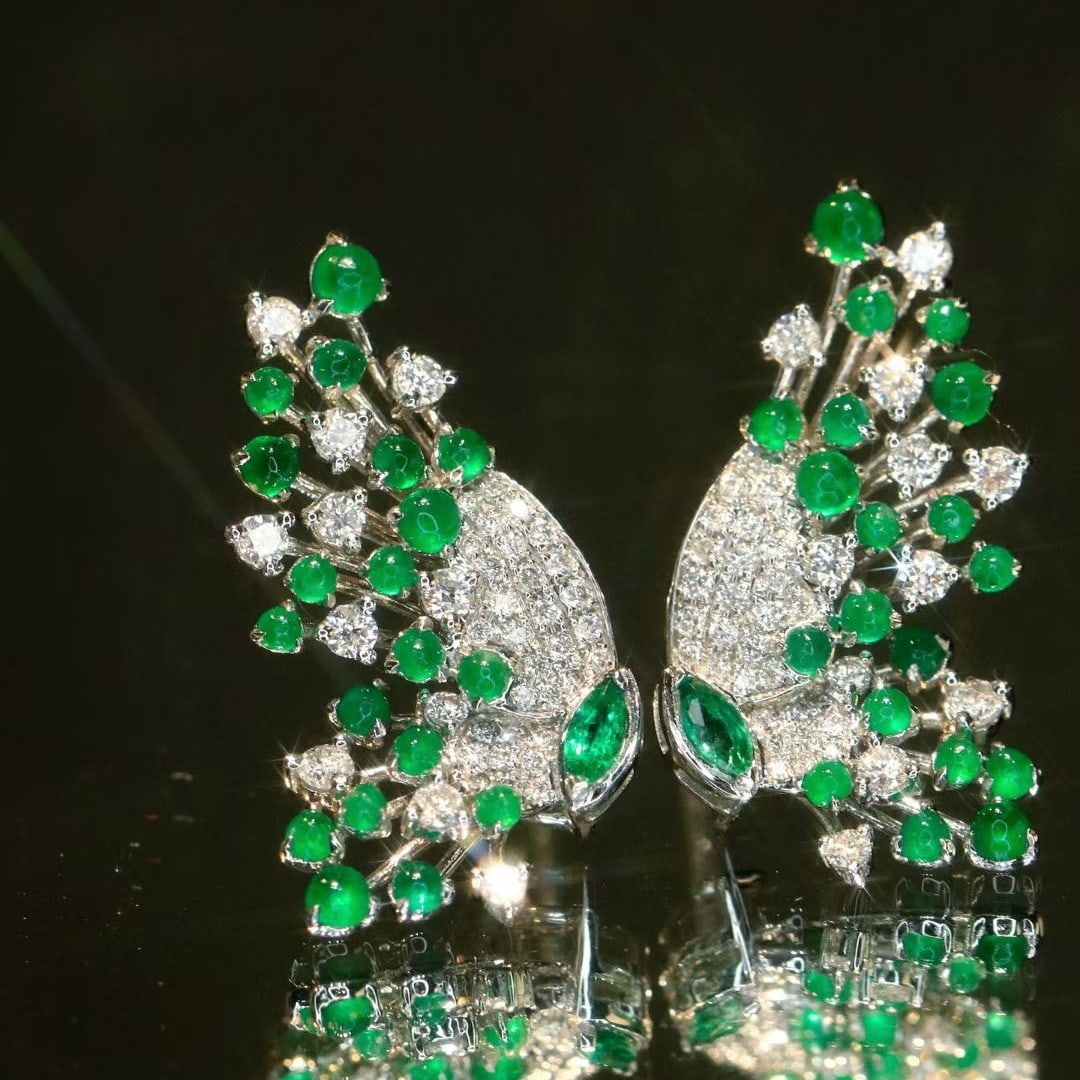 14k Gold 2.12 Ctw Vivid Green Natural Emerald & Diamond Earrings - 7
