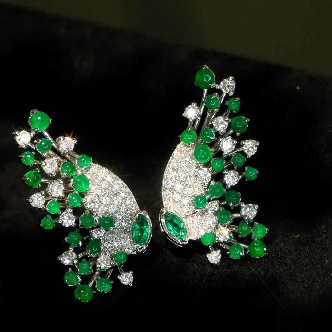 14k Gold 2.12 Ctw Vivid Green Natural Emerald & Diamond Earrings - 8
