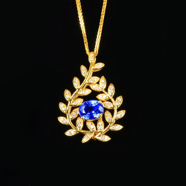 14k Gold 1.18 Ctw Natural Sapphire & Diamond Pendant( Without Chain ): Ref:230982025 / / gold content:14k gold / / main gemstone:sapphire / / shape:oval / / carat weight:1. 03ct / / color:cornflower blue / / treatment:natural / / / / adjacent gemstone 2 : diamond / /