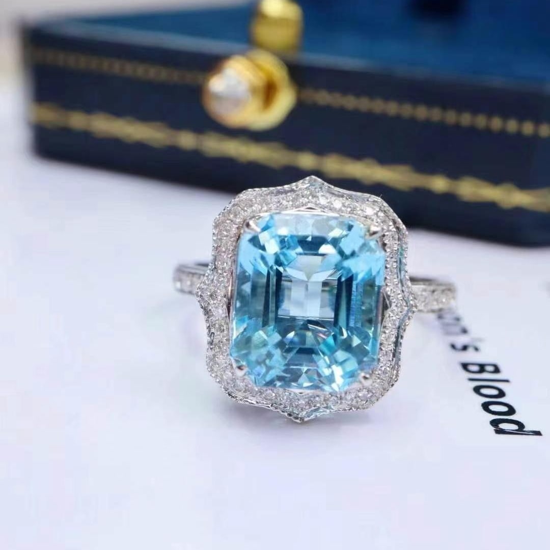 14k Gold 3.92 Ctw Natural Aquamarine & Diamond Ring/pendant( Without Chain ): Ref:230982026 / / gold content:14k gold / / ring size:7. 25us / / / / main gemstone:aquamarine / / shape:octagonal / / carat weight:3. 7ct / / color:santa maria color / / treatment:natural / / / / adj