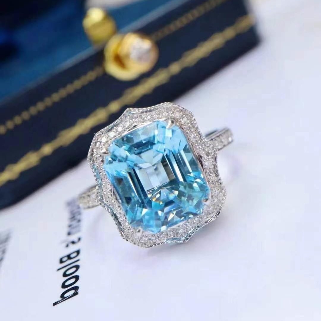 14k Gold 3.92 Ctw Natural Aquamarine & Diamond Ring/pendant( Without Chain ) - 2