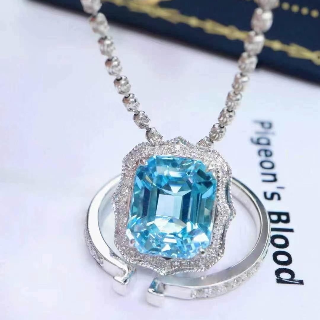 14k Gold 3.92 Ctw Natural Aquamarine & Diamond Ring/pendant( Without Chain ) - 4
