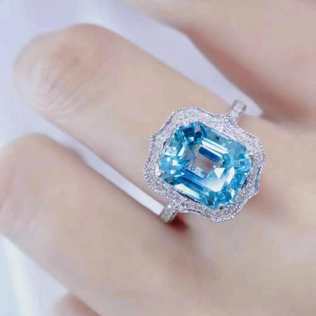 14k Gold 3.92 Ctw Natural Aquamarine & Diamond Ring/pendant( Without Chain ) - 5