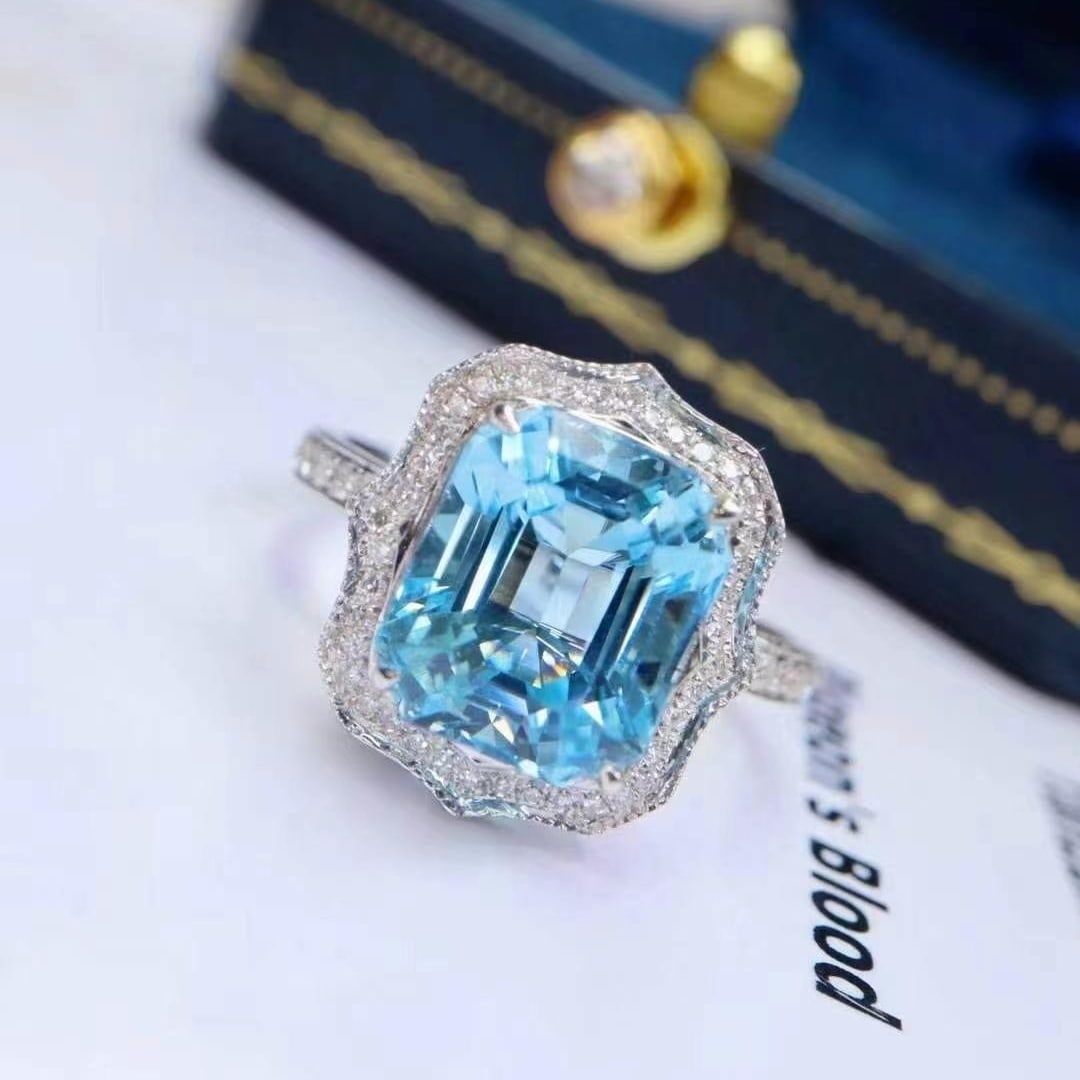 14k Gold 3.92 Ctw Natural Aquamarine & Diamond Ring/pendant( Without Chain ) - 6