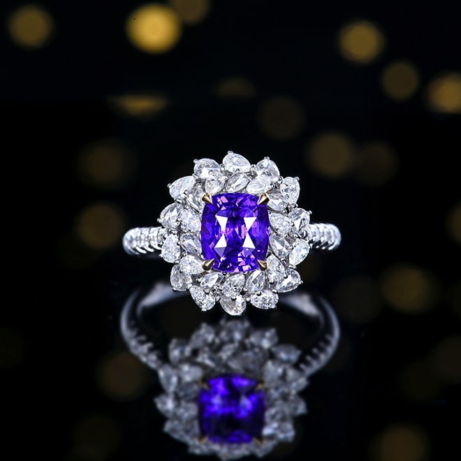 14k Gold 3.02 Ctw Natural Sapphire & Diamond Ring/pendant( Without Chain ): Ref:230982028 / / gold content:14k gold / / ring size:7. 25us / / / / main gemstone:sapphire / / shape:cushion / / carat weight:2. 03ct / / color:purple / / treatment:natural / / / / adjacent gemstone