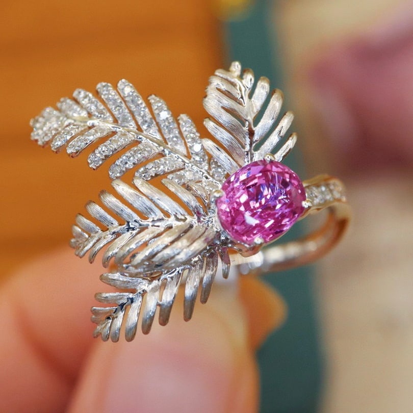 14k Gold 1.71 Ctw Natural Padparadscha Sapphire & Diamond Ring - 3