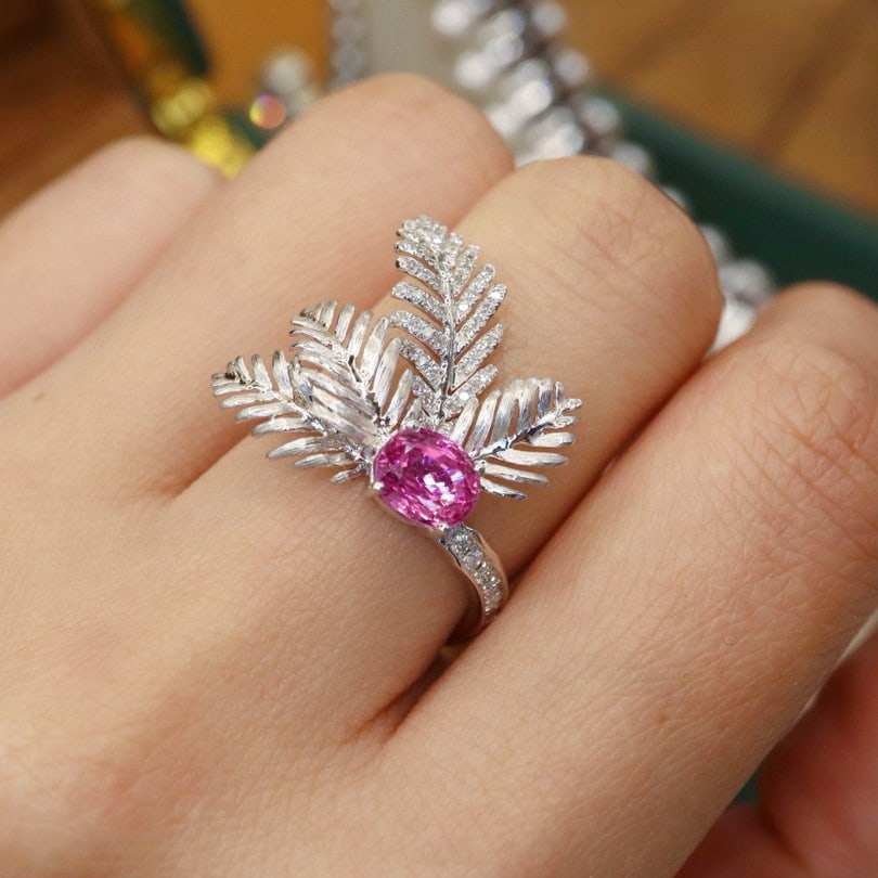 14k Gold 1.71 Ctw Natural Padparadscha Sapphire & Diamond Ring - 5