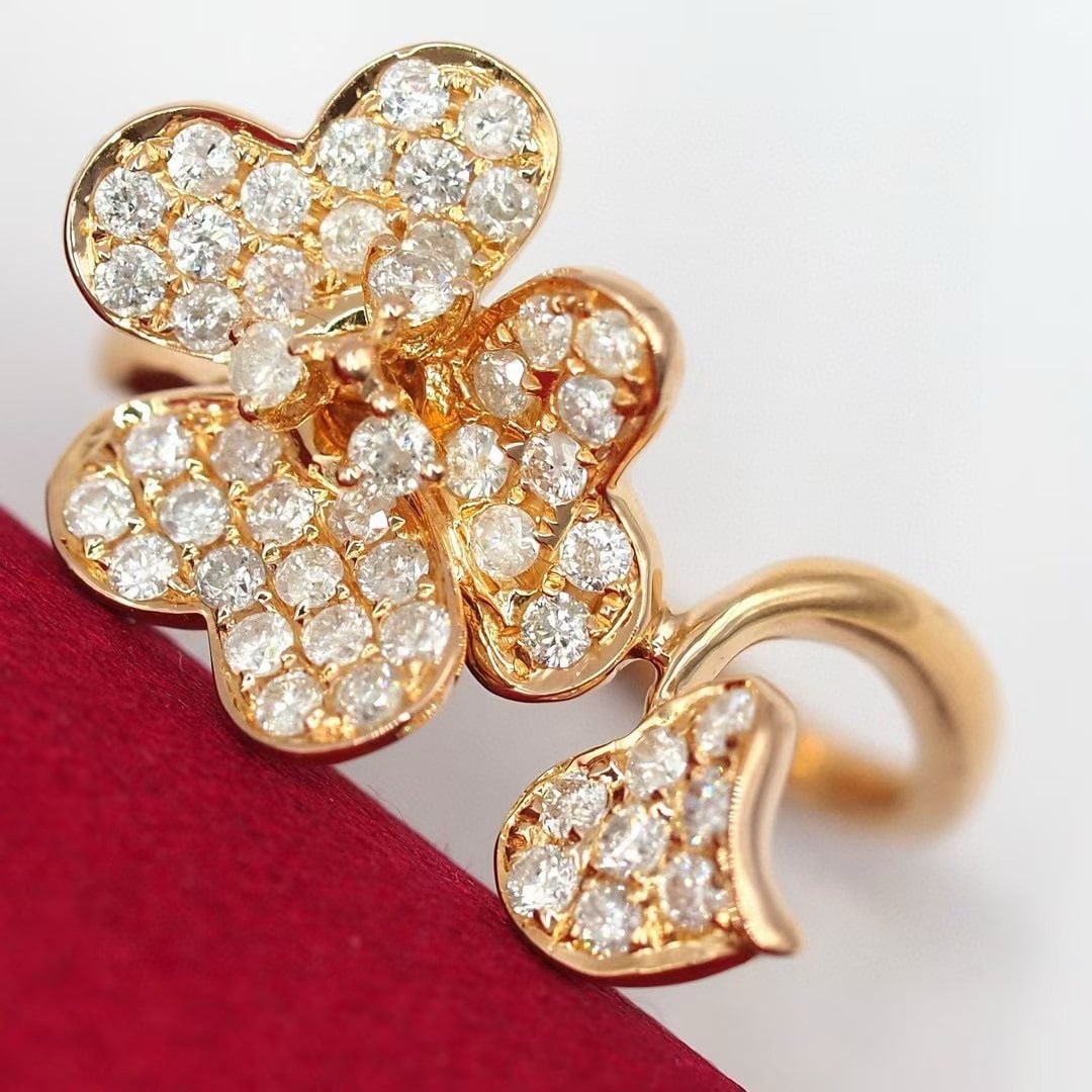 14k Gold 0.67 Ct Natural H Diamond & Flowers Ring - 2