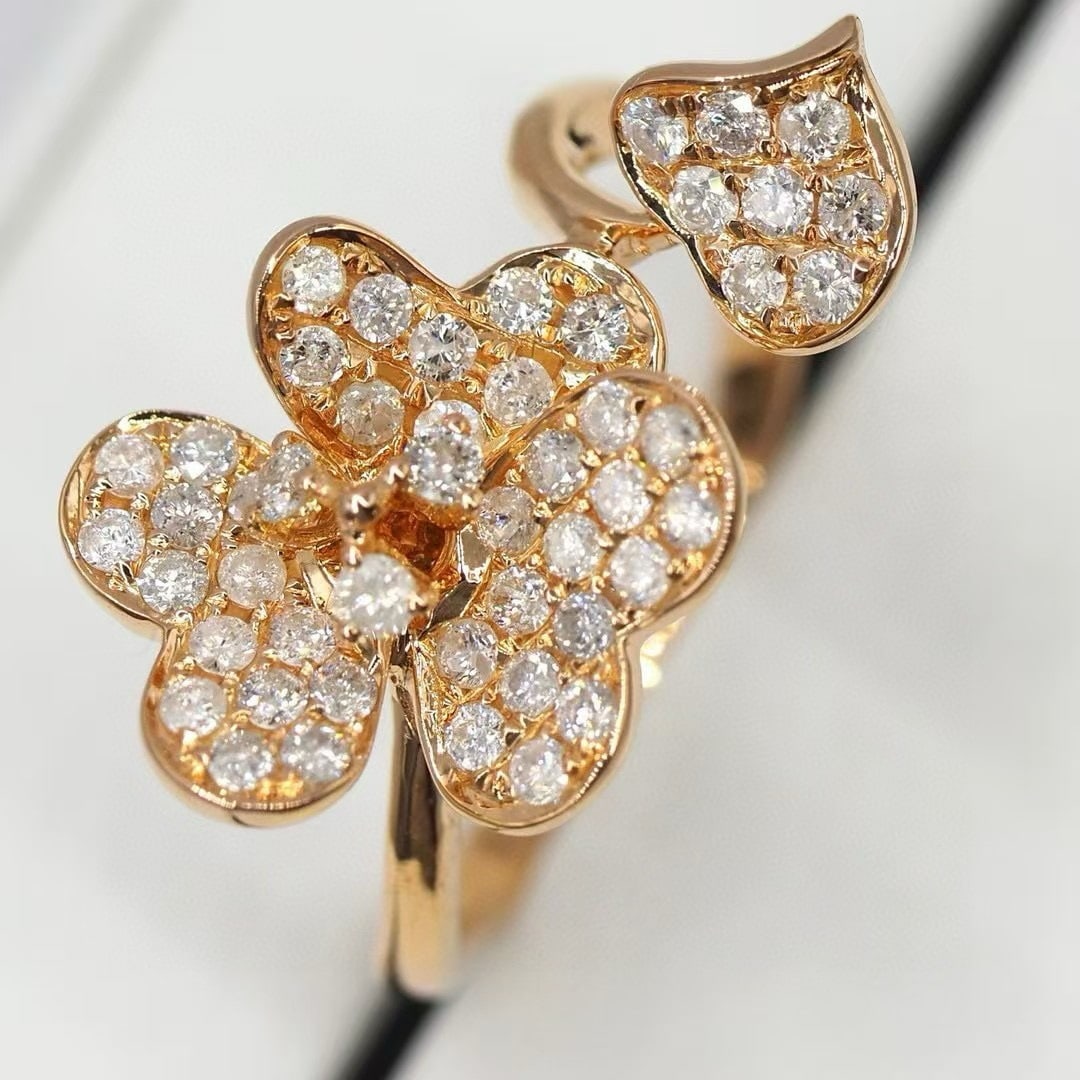 14k Gold 0.67 Ct Natural H Diamond & Flowers Ring - 3