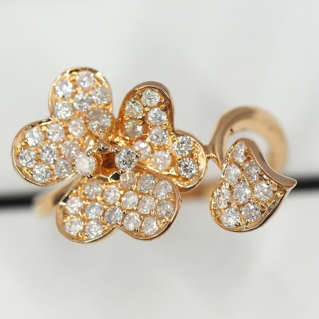 14k Gold 0.67 Ct Natural H Diamond & Flowers Ring - 4