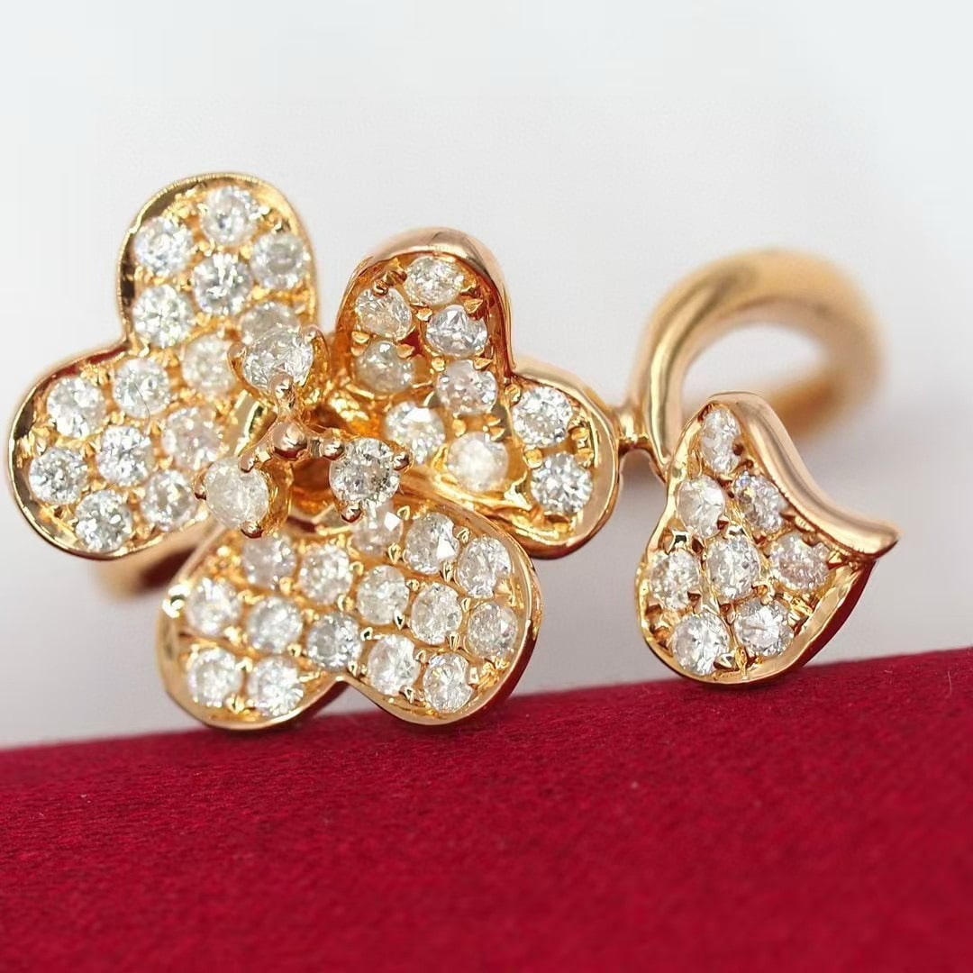 14k Gold 0.67 Ct Natural H Diamond & Flowers Ring - 6