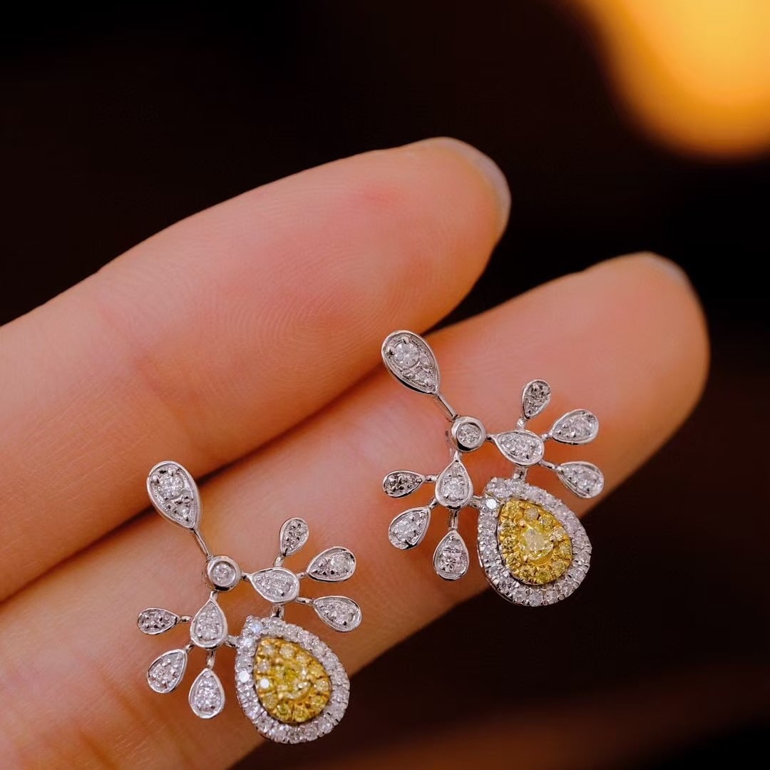 14k Gold 0.7 Ct Natural Color Diamond Earrings - 2
