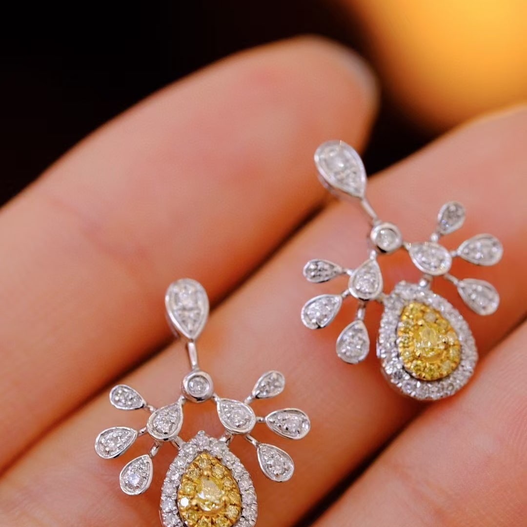 14k Gold 0.7 Ct Natural Color Diamond Earrings - 3