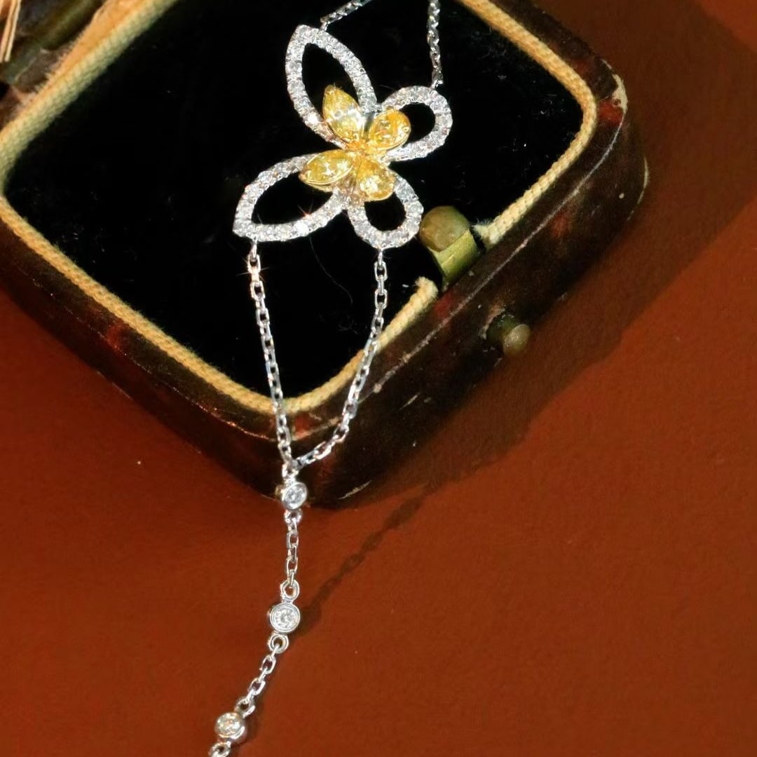 14k Gold 0.75 Ct Natural Color Diamond & Butterfly Bracelet - 4