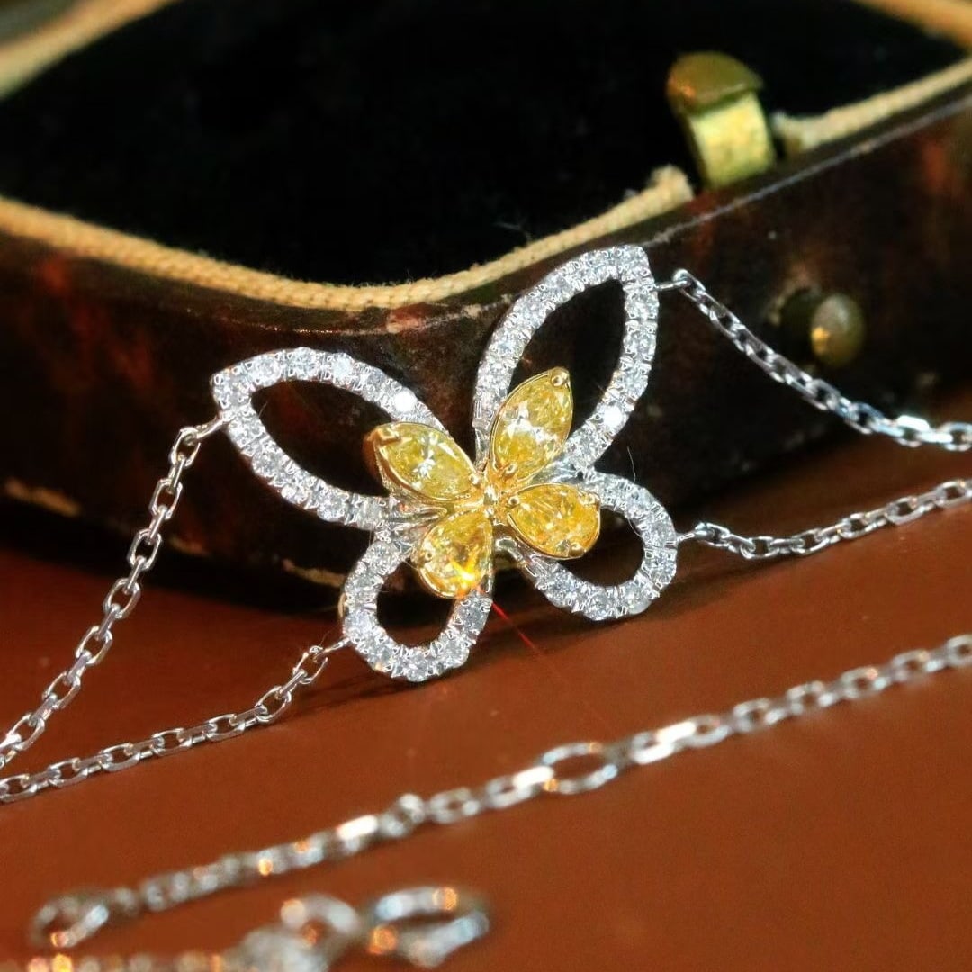 14k Gold 0.75 Ct Natural Color Diamond & Butterfly Bracelet - 5