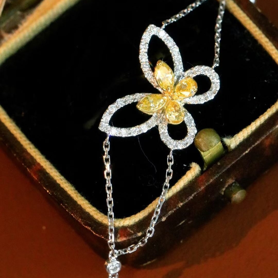 14k Gold 0.75 Ct Natural Color Diamond & Butterfly Bracelet - 6