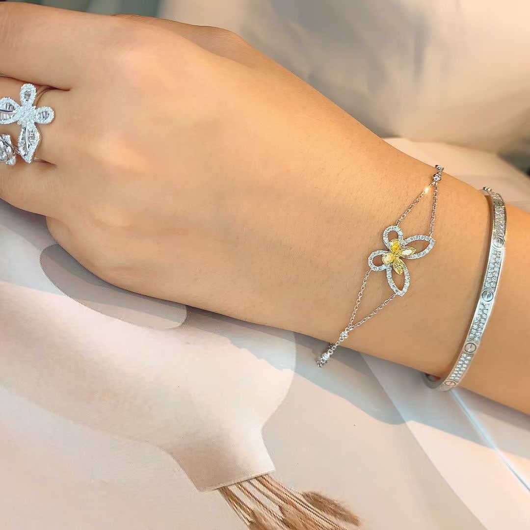 14k Gold 0.75 Ct Natural Color Diamond & Butterfly Bracelet - 7