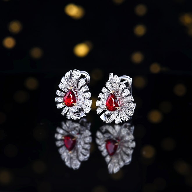 14k Gold 1.54 Ctw Natural Ruby & Diamond Earrings - 2