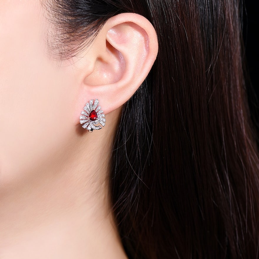 14k Gold 1.54 Ctw Natural Ruby & Diamond Earrings - 4