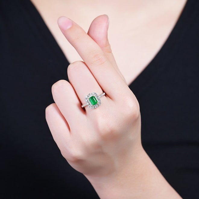 14k Gold 1.08 Ctw Vivid Green Natural Emerald & Diamond Ring - 7